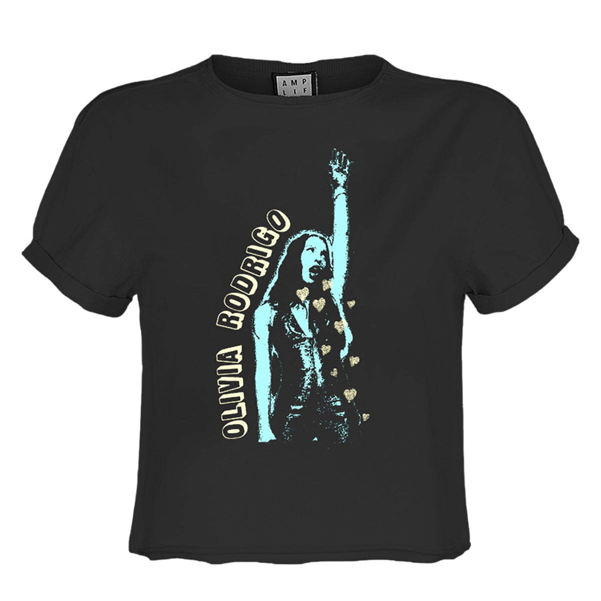 Charcoal - Front - Amplified Womens-Ladies Hand Up Olivia Rodrigo Crop Top