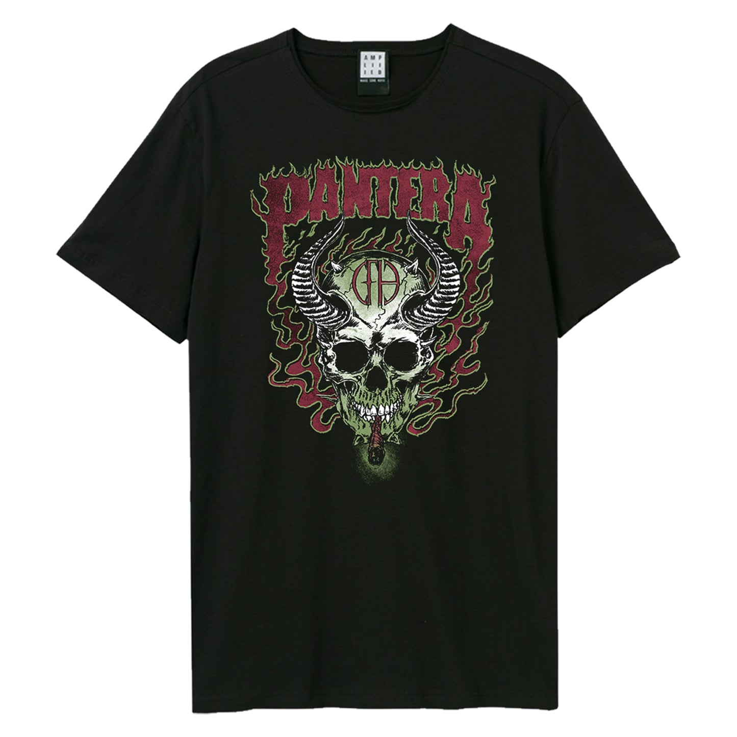 Black - Front - Amplified Unisex Adult Fire Skull Pantera T-Shirt