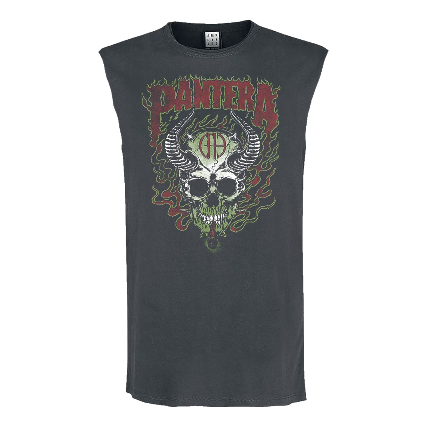 Charcoal - Front - Amplified Mens Fire Skull Pantera Sleeveless Tank Top