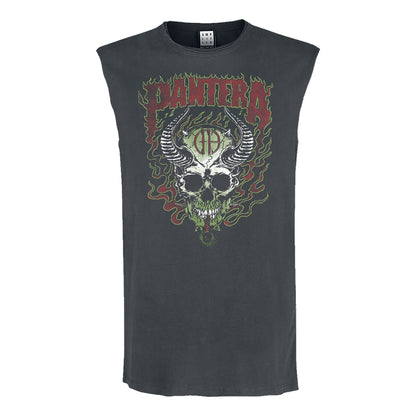 Charcoal - Front - Amplified Mens Fire Skull Pantera Sleeveless Tank Top