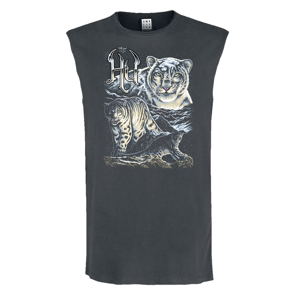 Charcoal - Front - Amplified Unisex Adult Snow Leopards The Hu Sleeveless Tank Top