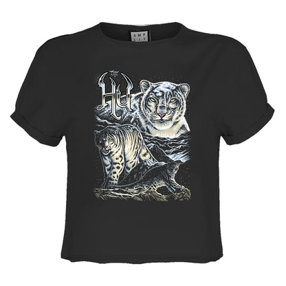 Charcoal - Front - Amplified Womens-Ladies Snow Leopards The Hu Crop Top