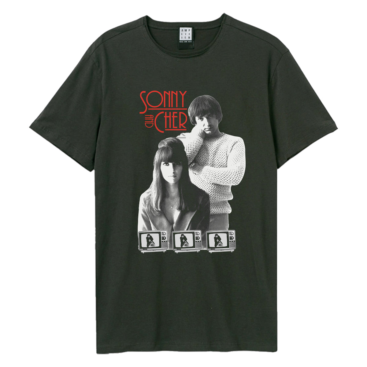 Charcoal - Front - Amplified Unisex Adult Mod Tv Heritage Sonny And Cher T-Shirt