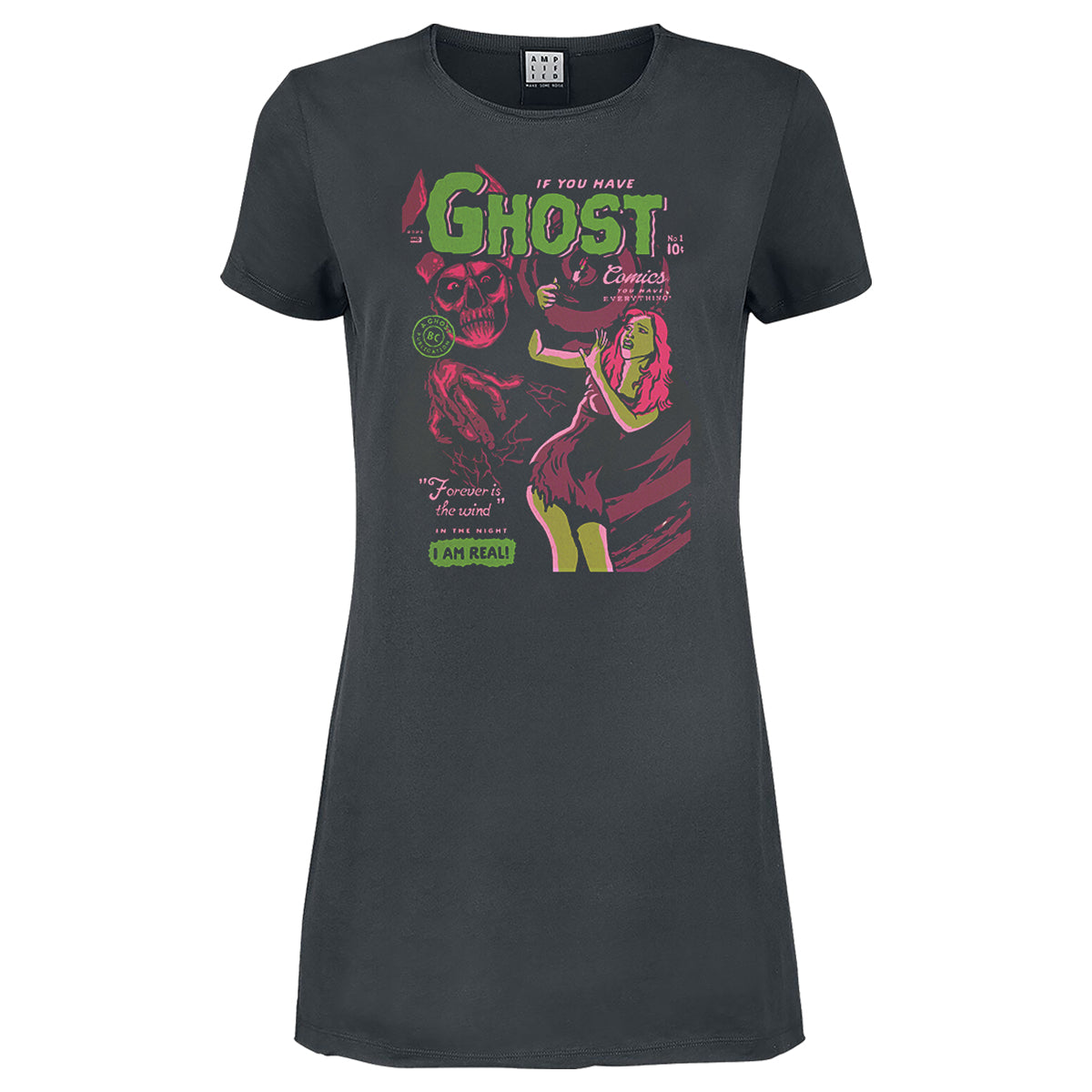 Charcoal - Front - Amplified Womens-Ladies Forever Is The Wind Ghost T-Shirt Dress