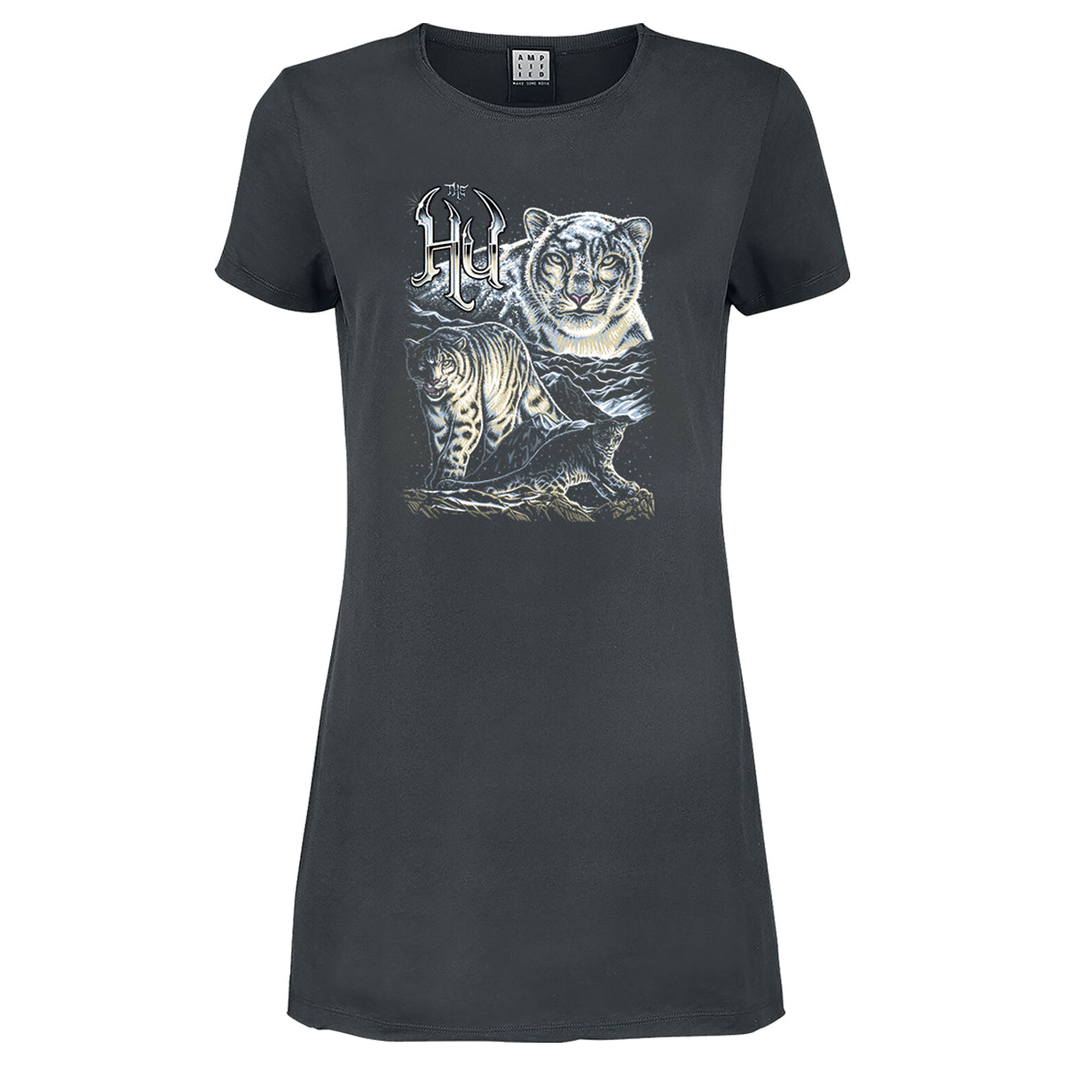 Charcoal - Front - Amplified Womens-Ladies Snow Leopards The Hu T-Shirt Dress