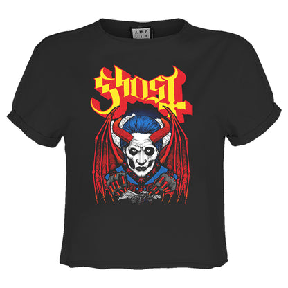 Charcoal - Front - Amplified Womens-Ladies Demonic Ghost Crop Top