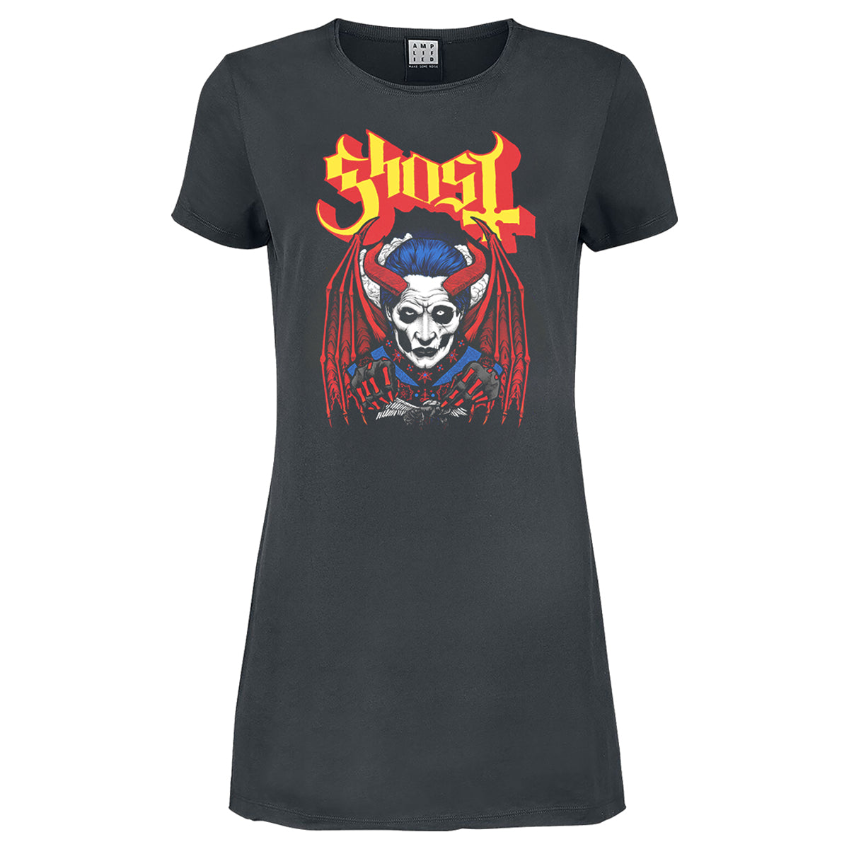 Charcoal - Front - Amplified Womens-Ladies Demoniac Ghost T-Shirt Dress