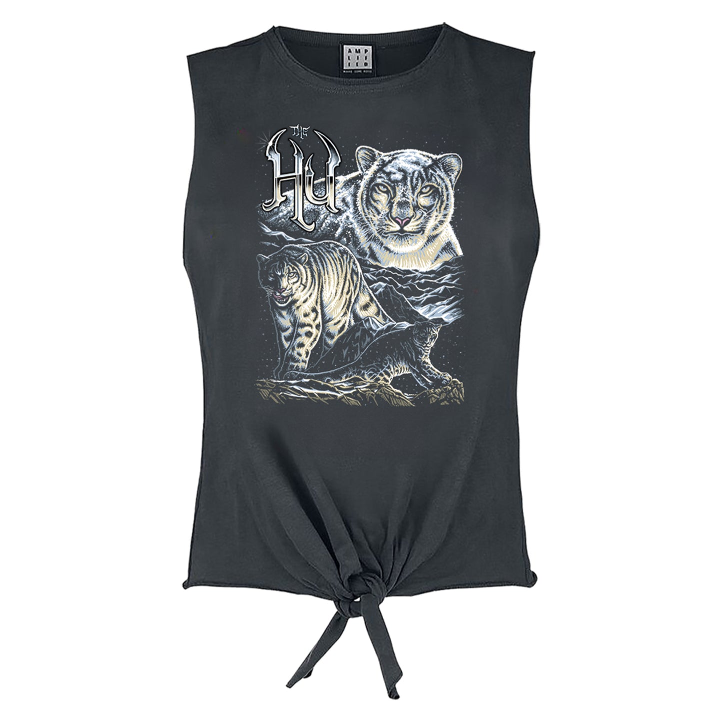 Charcoal - Front - Amplified Womens-Ladies Snow Leopards The Hu Sleeveless Tank Top