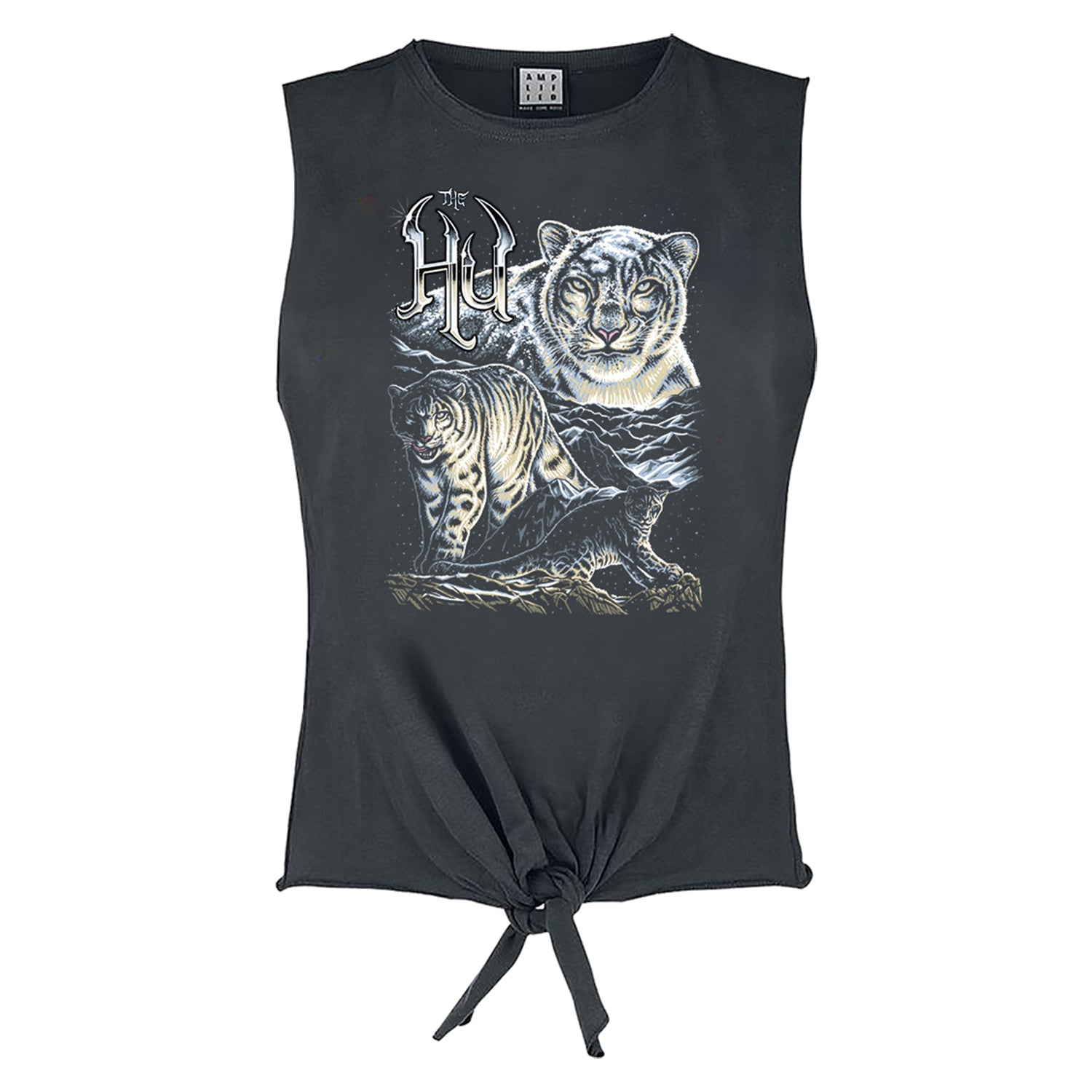 Charcoal - Front - Amplified Womens-Ladies Snow Leopards The Hu Sleeveless Tank Top
