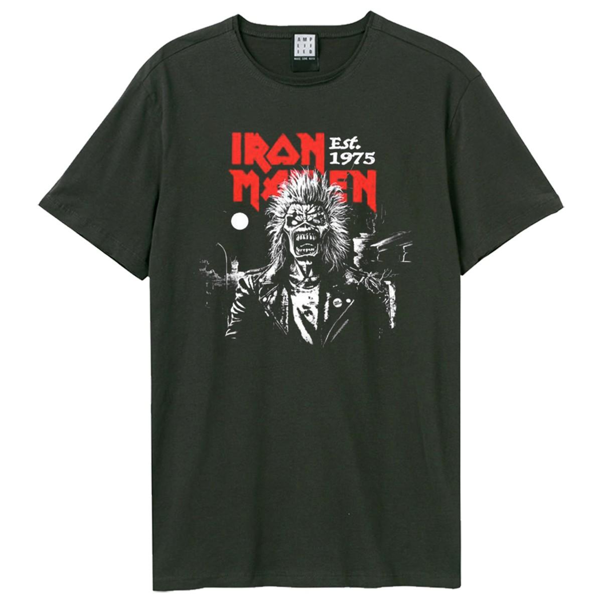 Charcoal - Front - Amplified Mens 50th 2 Colour 1975 Eddie Iron Maiden T-Shirt