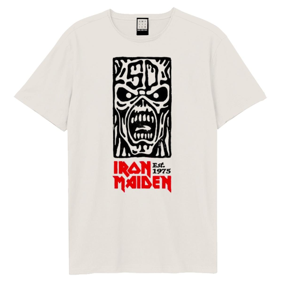 Vintage White-Black-Red - Front - Amplified Unisex Adult 50th Totem Pole Iron Maiden T-Shirt