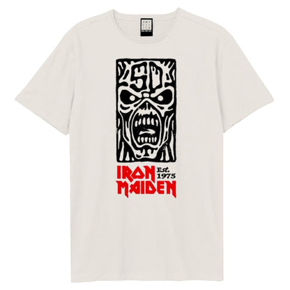 Vintage White-Black-Red - Front - Amplified Unisex Adult 50th Totem Pole Iron Maiden T-Shirt