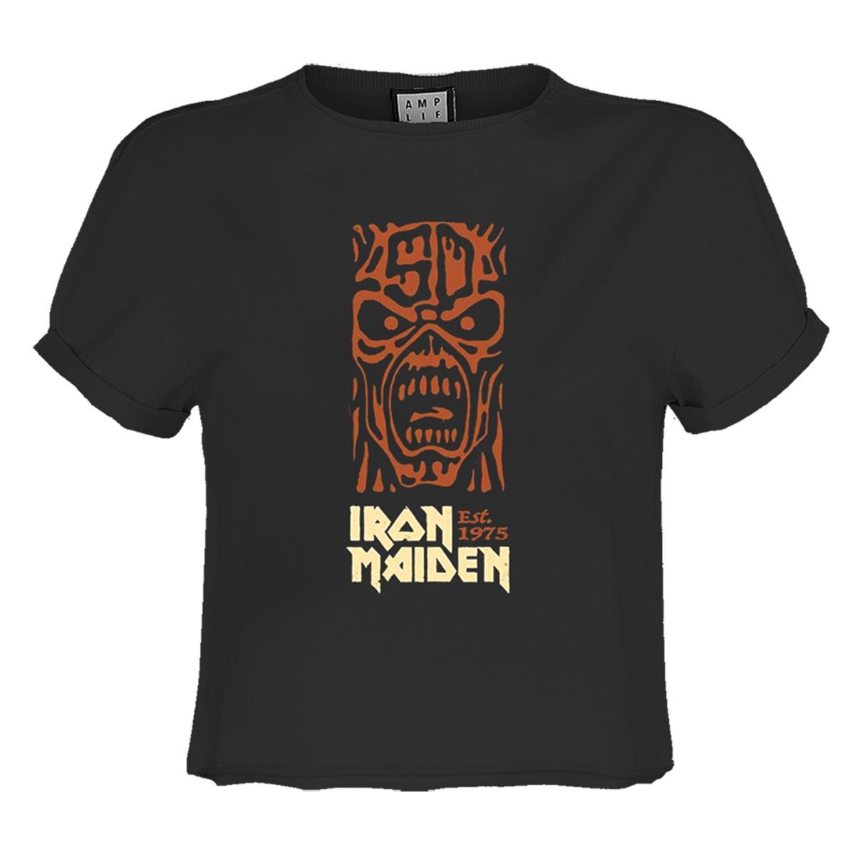 Charcoal-Orange - Front - Amplified Womens-Ladies 50th Totem Pole Iron Maiden Crop Top