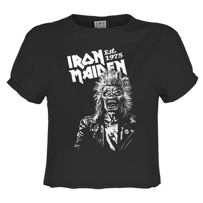 Charcoal - Front - Amplified Womens-Ladies 50th One Colour Eddie Iron Maiden Crop Top