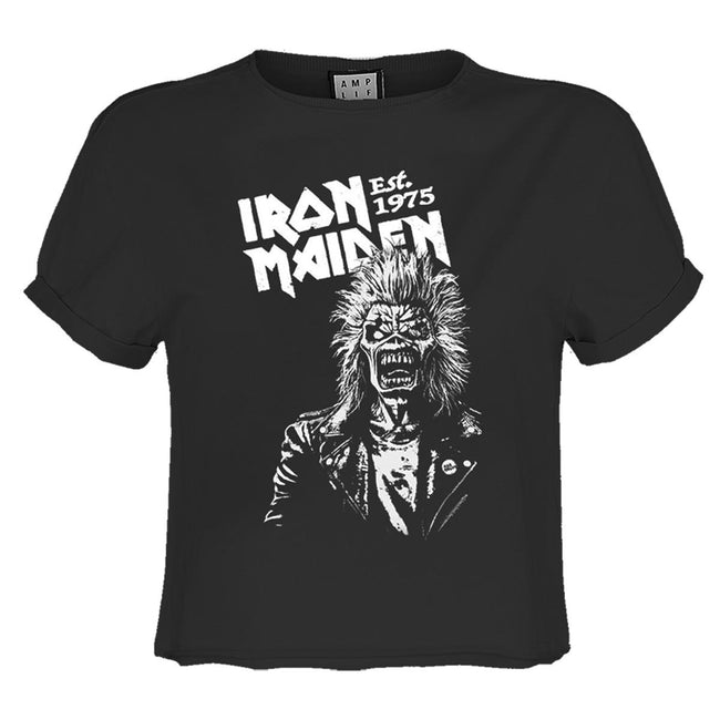Charcoal - Front - Amplified Womens-Ladies 50th One Colour Eddie Iron Maiden Crop Top