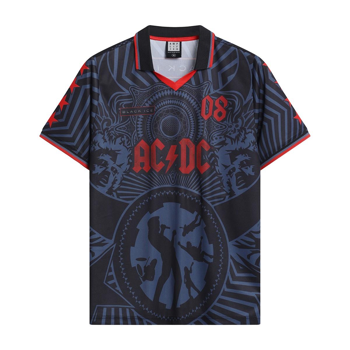 Black-Red-Dark Blue - Front - Amplified Unisex Adult Black Ice AC-DC Jersey