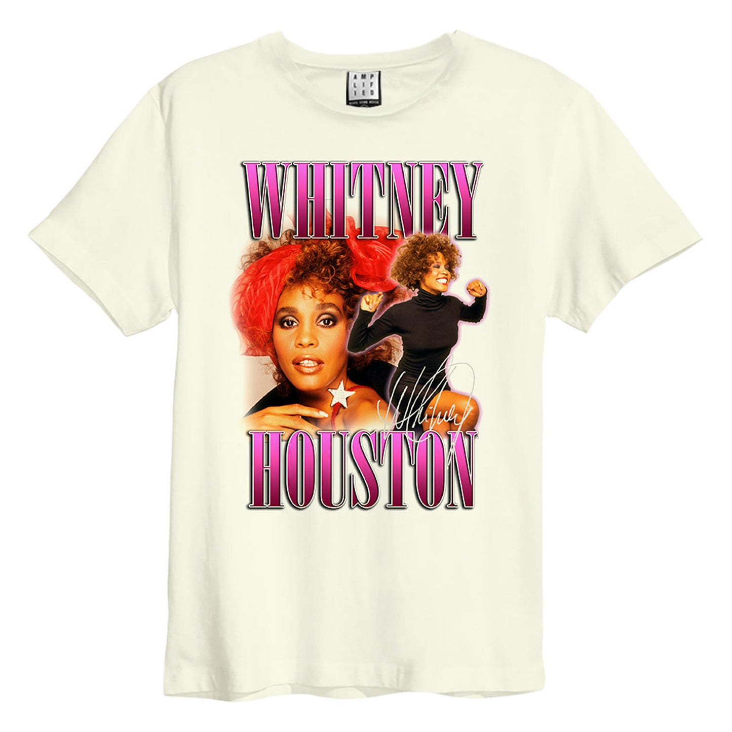 Vintage White - Front - Amplified Unisex Adult Red Bow Beauty Whitney Houston T-Shirt