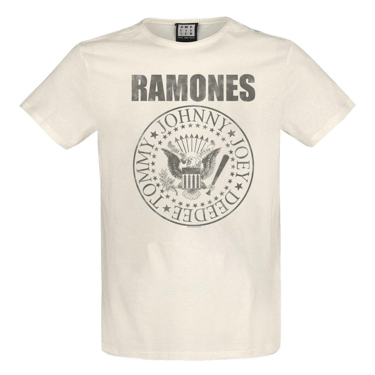 Vintage White - Front - Amplified Unisex Adult Vintage Shield Ramones T-Shirt