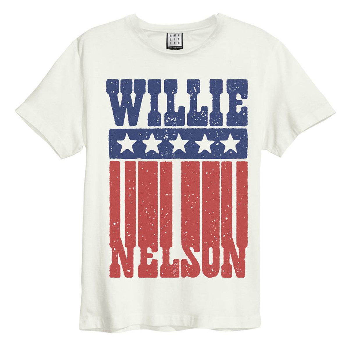 Vintage White - Front - Amplified Unisex Adult Flag Willie Nelson T-Shirt