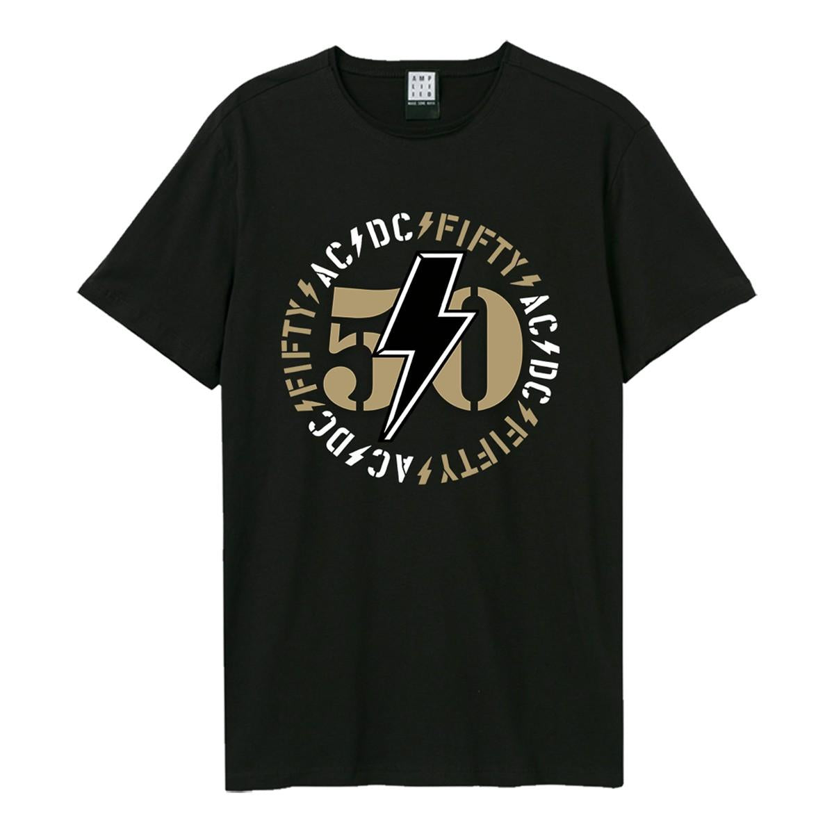 Black - Front - Amplified Unisex Adult 50 Classic Bolt AC-DC T-Shirt