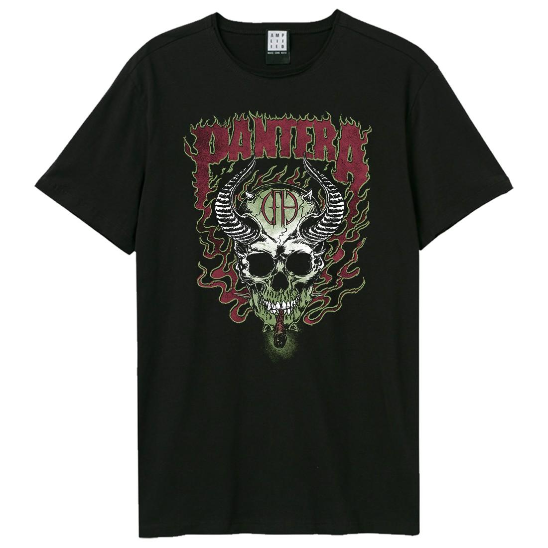 Black - Front - Amplified Unisex Adult Fire Skull Pantera T-Shirt