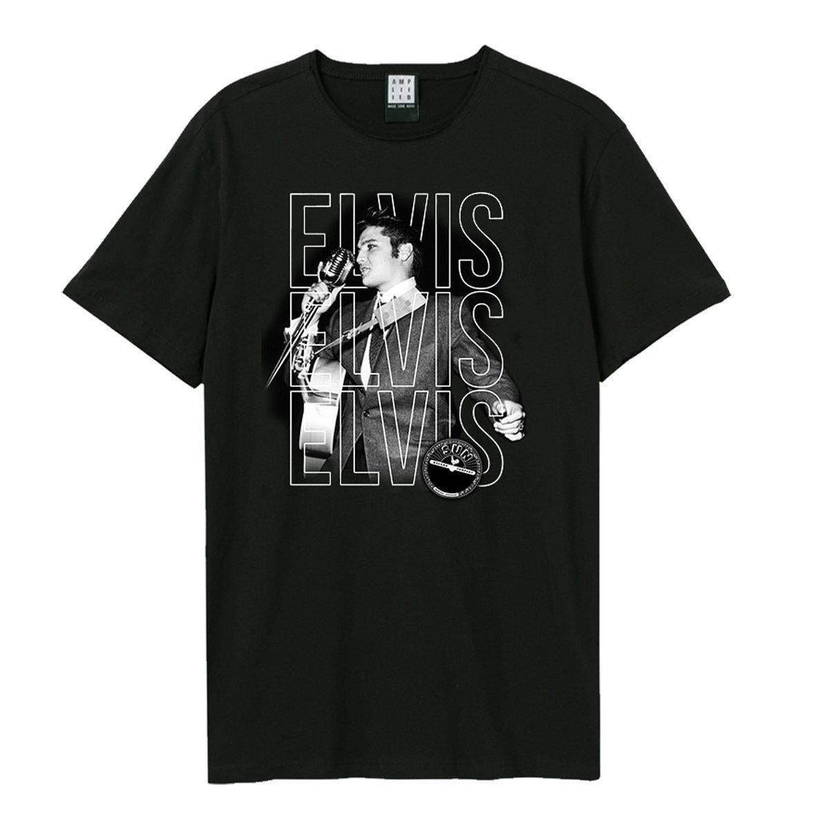Black - Front - Amplified Unisex Adult Triple Elvis Sun Records & Elvis T-Shirt