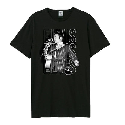 Black - Front - Amplified Unisex Adult Triple Elvis Sun Records & Elvis T-Shirt