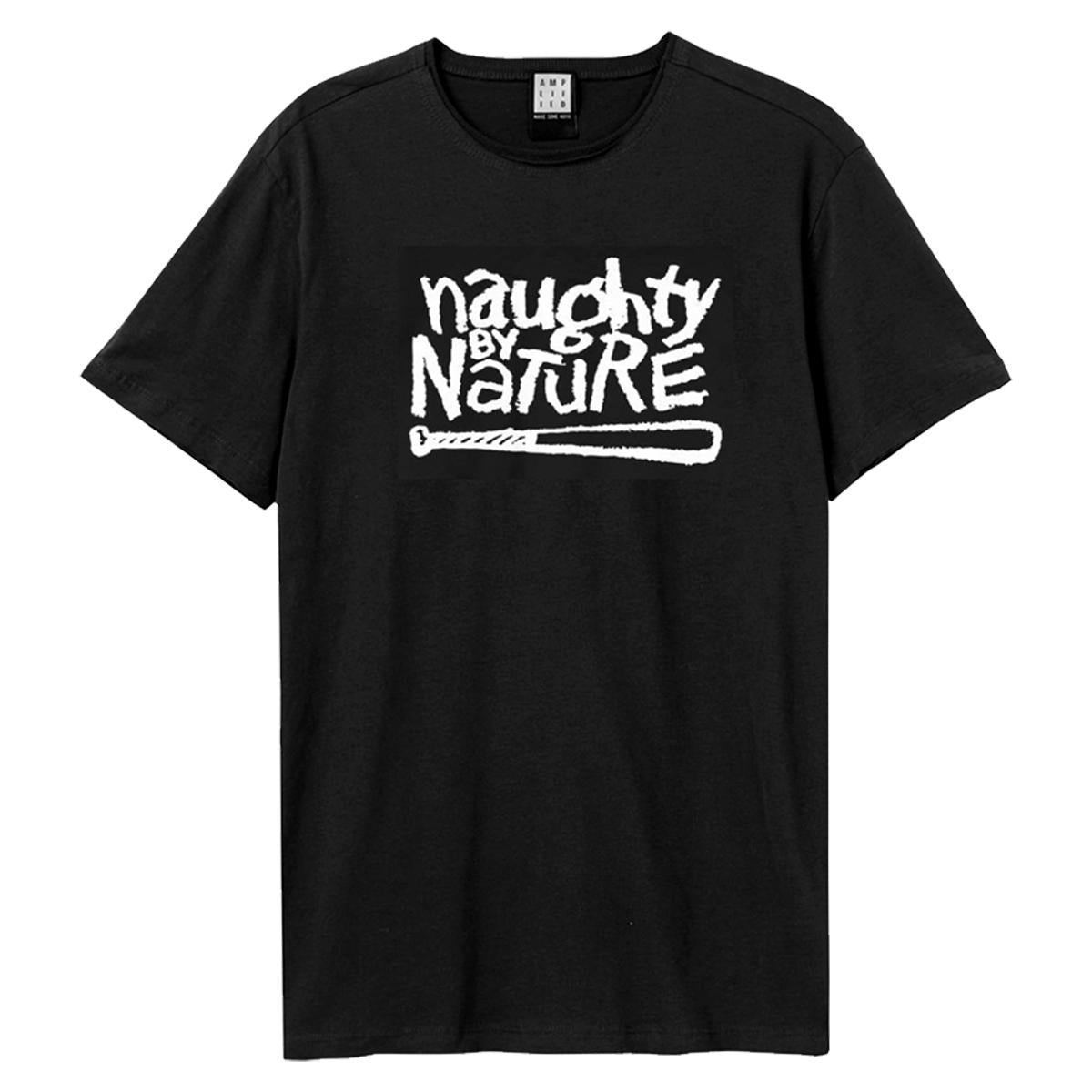 Black - Front - Amplified Unisex Adult White Logo Naughty By Nature T-Shirt