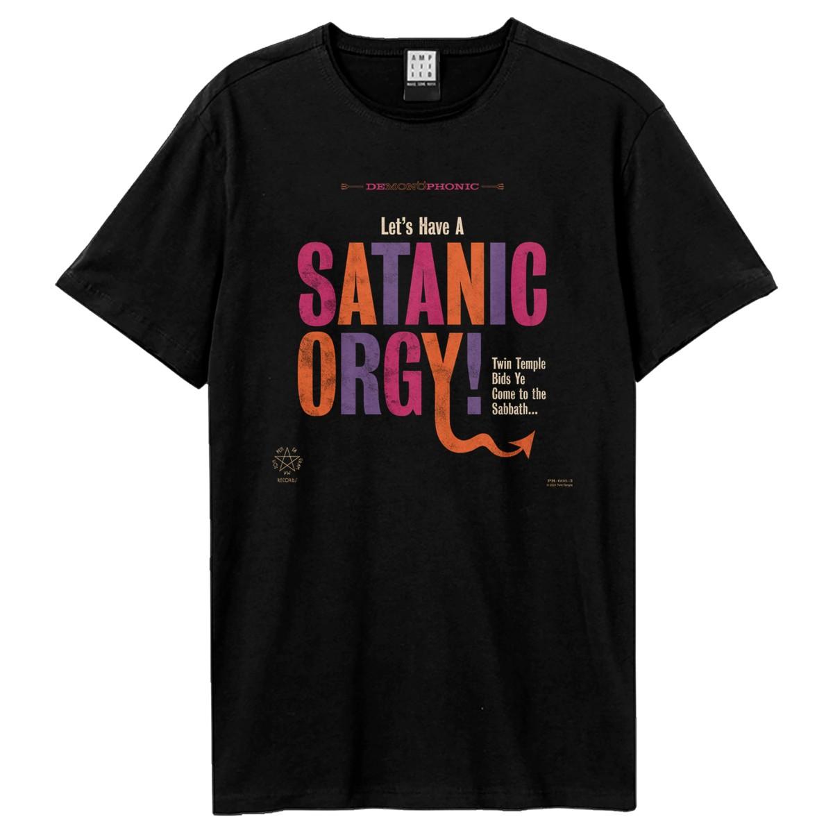 Black - Front - Amplified Unisex Adult Lets Have A Satanic Orgy Twin Temple T-Shirt