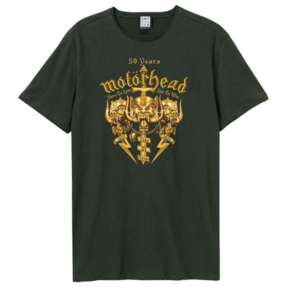 Charcoal-Gold - Front - Amplified Unisex Adult Crest 50th Motorhead T-Shirt