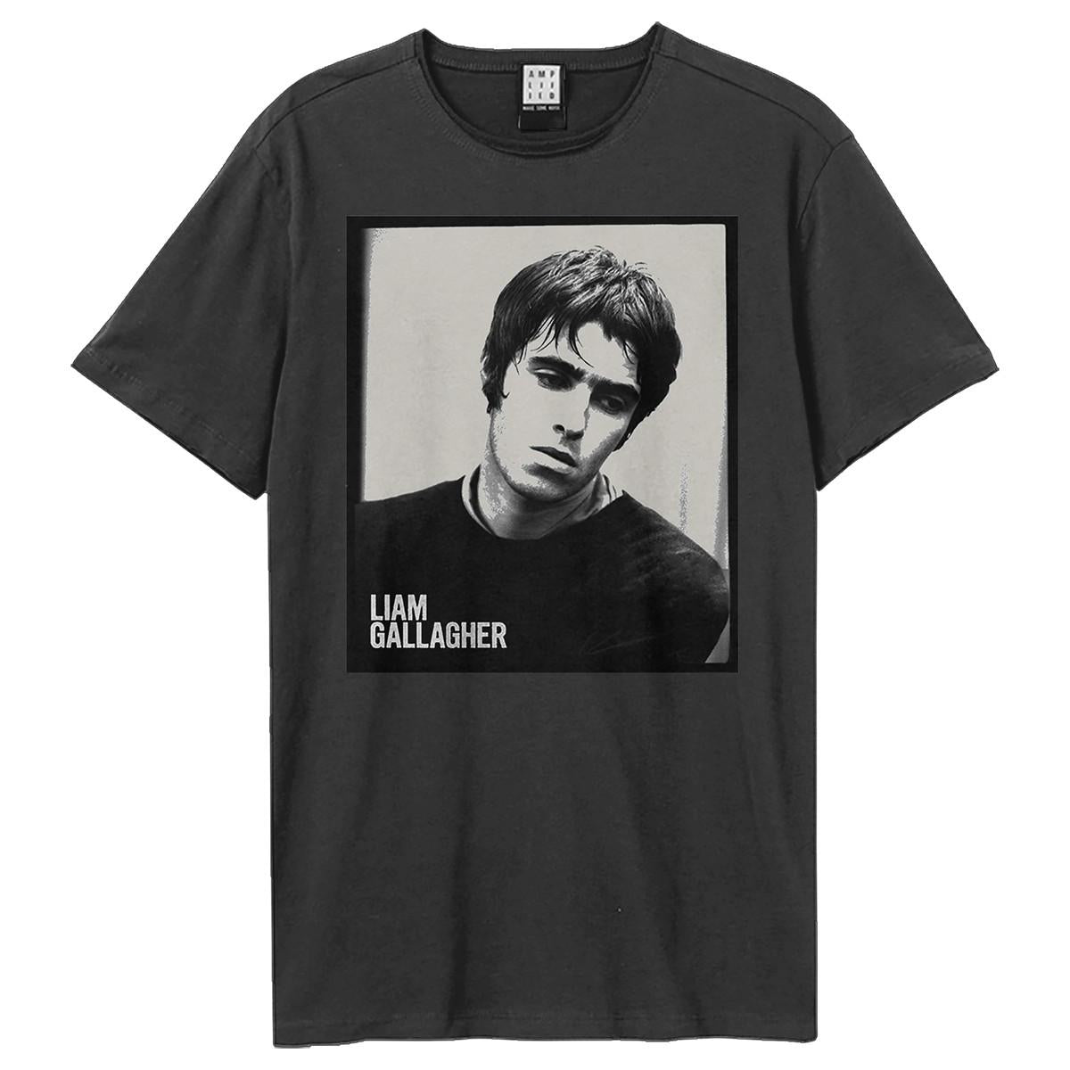 Charcoal-Charcoal - Front - Amplified Unisex Adult Polaroid Portrait Liam Gallagher T-Shirt