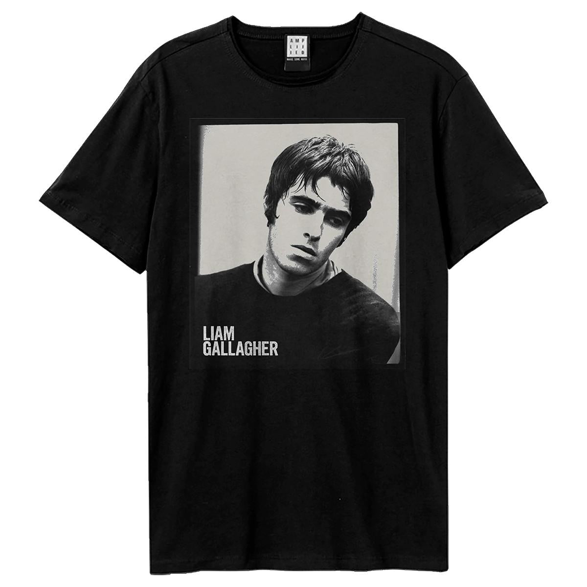 Black - Front - Amplified Unisex Adult Polaroid Portrait Liam Gallagher T-Shirt