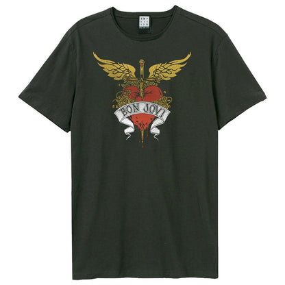Charcoal - Front - Amplified Unisex Adult Heart And Dagger Bon Jovi T-Shirt