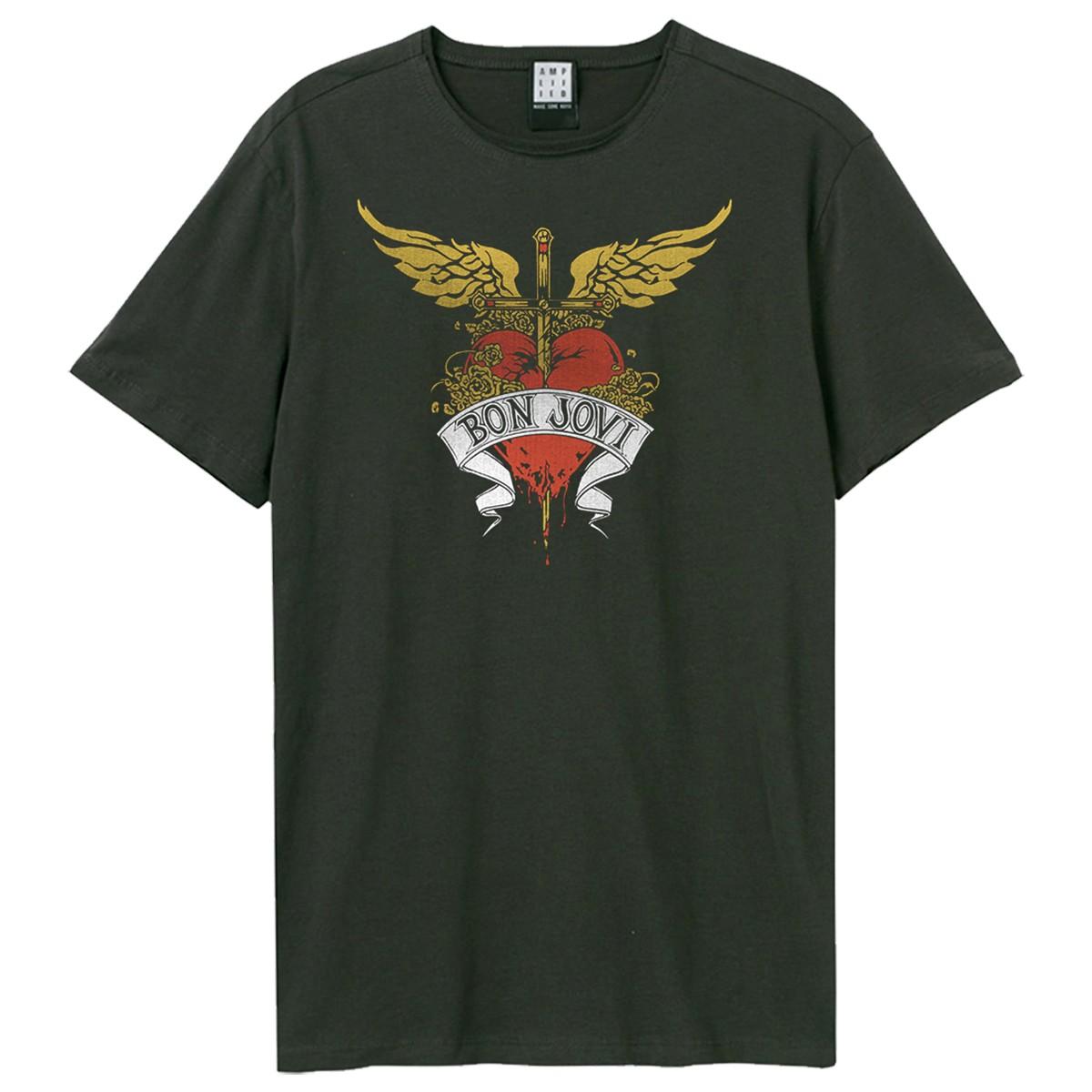 Charcoal - Front - Amplified Unisex Adult Heart And Dagger Bon Jovi T-Shirt