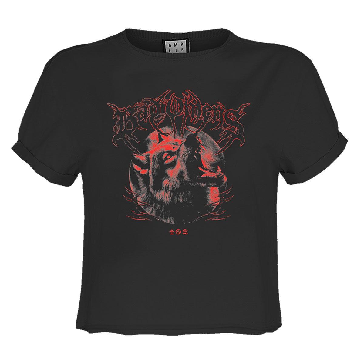 Charcoal - Front - Amplified Womens-Ladies Wolf Bad Omens Crop T-Shirt