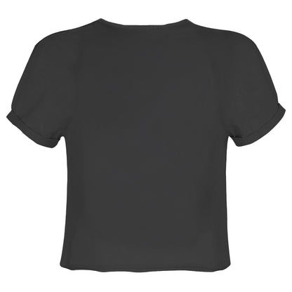 Charcoal - Back - Amplified Womens-Ladies Skull And Flames Spinal Tap Crop Top