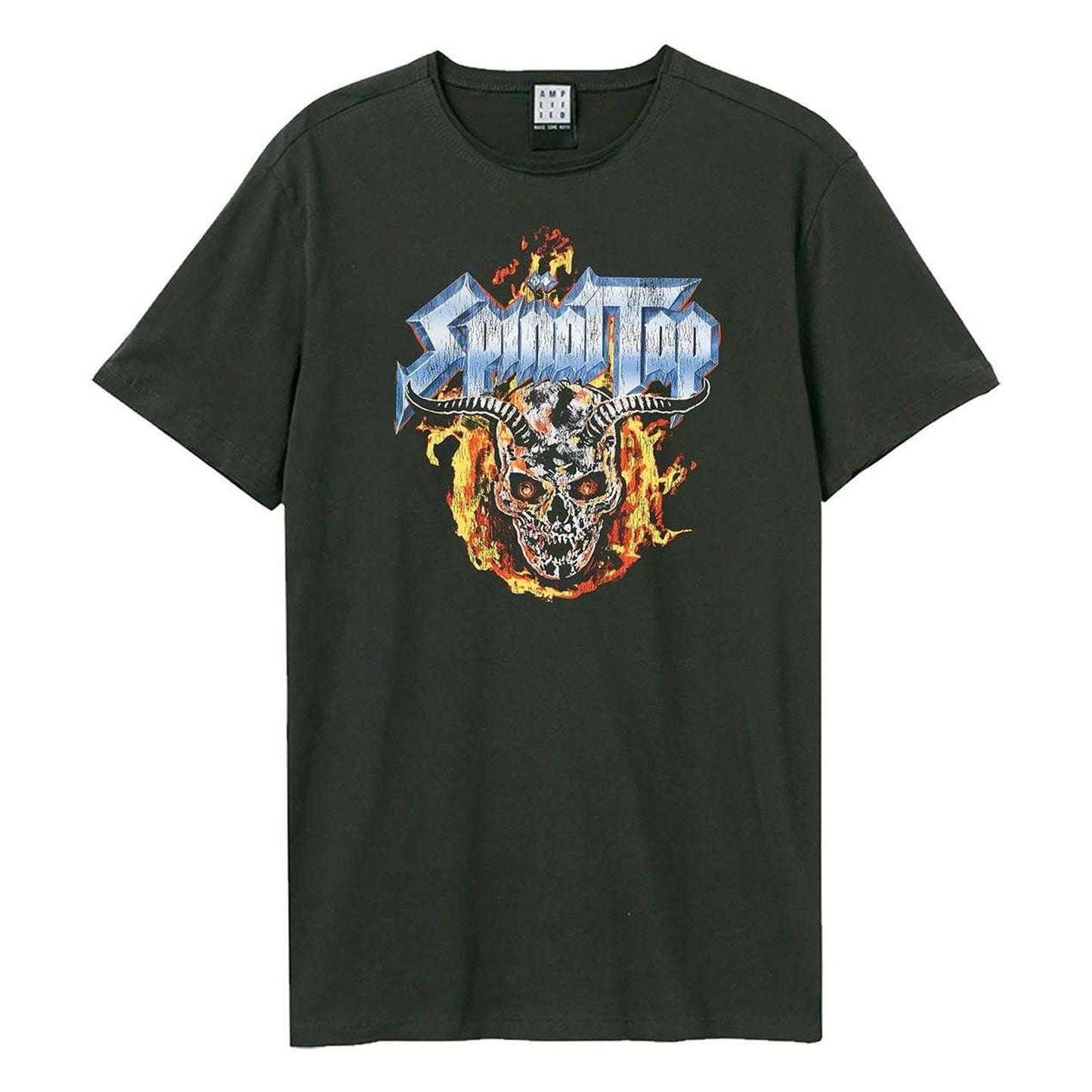 Charcoal - Front - Amplified Unisex Adult Skull And Flames Spinal Tap T-Shirt