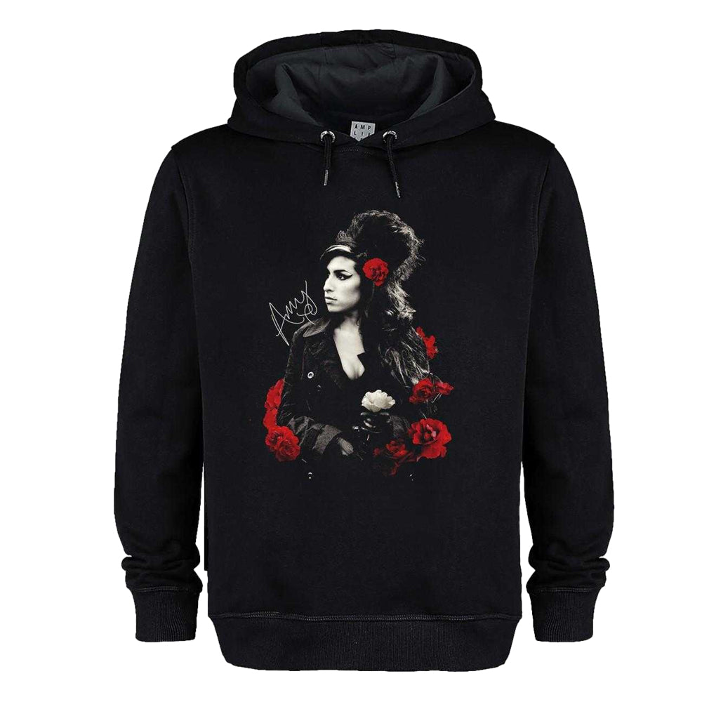 Black - Front - Amplified Unisex Adult Poses With Roses Amy Winehouse Hoodie
