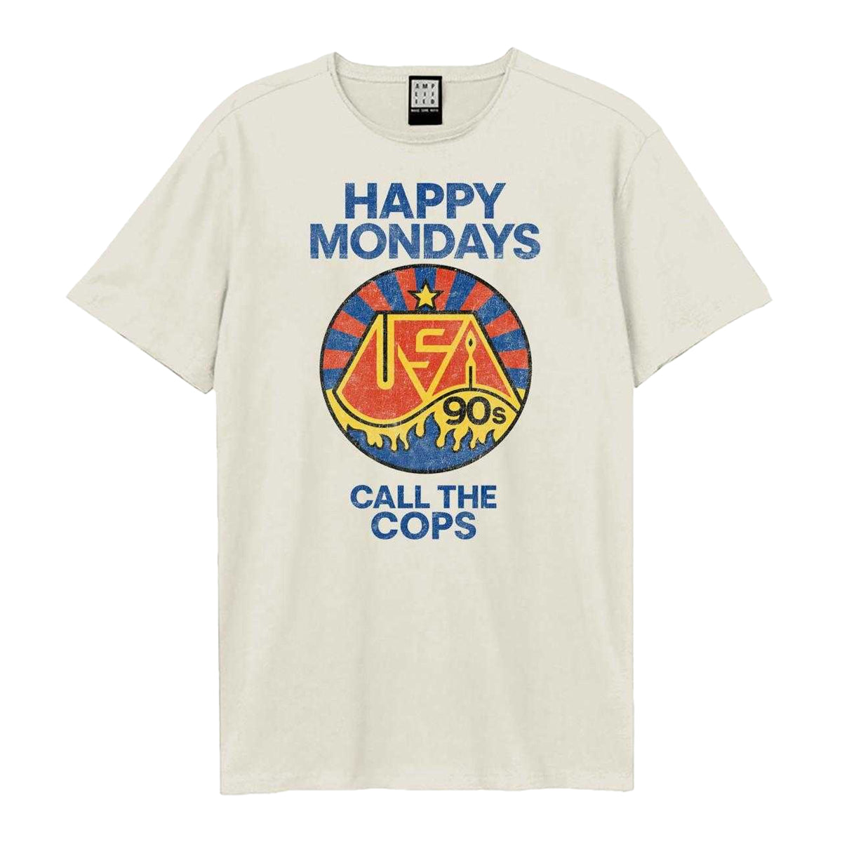 White - Front - Amplified Unisex Adult Call The Cops Happy Mondays T-Shirt