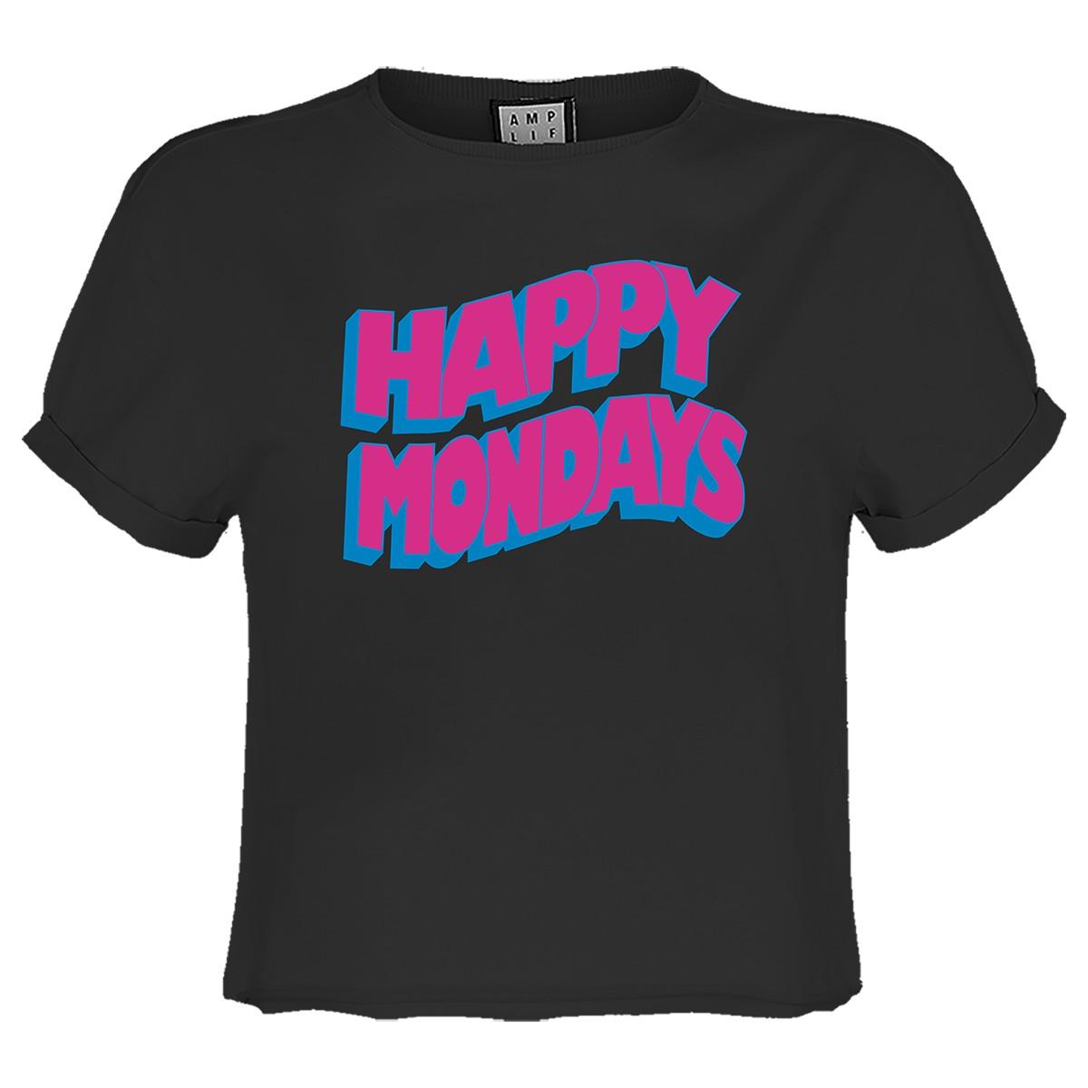 Charcoal - Front - Amplified Womens-Ladies Wave Logo Happy Mondays Crop Top