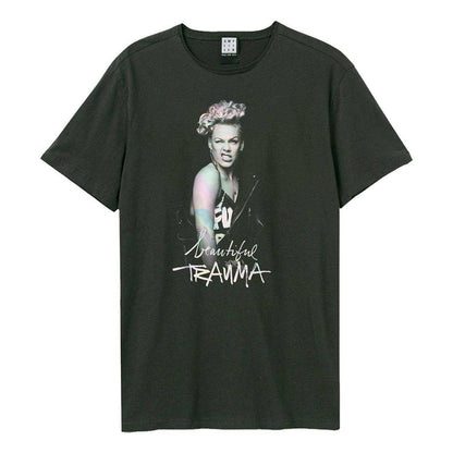 Charcoal - Front - Amplified Unisex Adult Beautiful Trauma P!nk T-Shirt