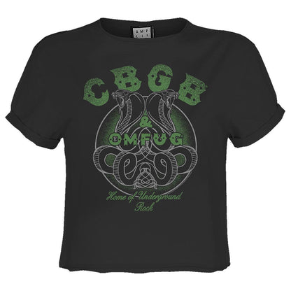 Charcoal - Front - Amplified Womens-Ladies CBGB Snake Logo Crop Top
