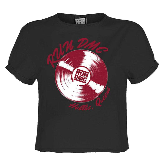 Charcoal - Front - Amplified Womens-Ladies Record Run DMC Crop Top
