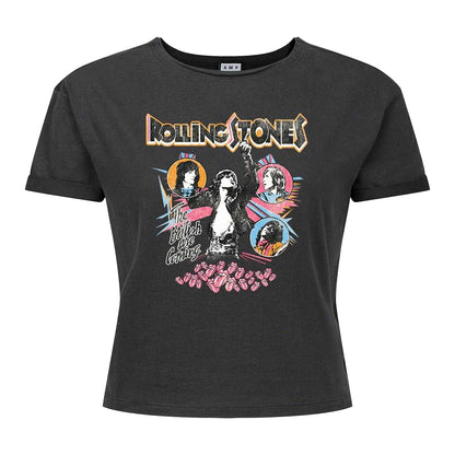 Charcoal - Front - Amplified Womens-Ladies British Are Coming The Rolling Stones Crop T-Shirt