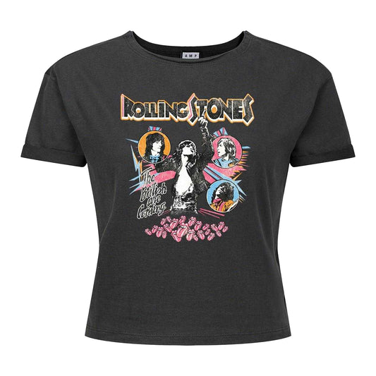 Charcoal - Front - Amplified Womens-Ladies British Are Coming The Rolling Stones Crop T-Shirt
