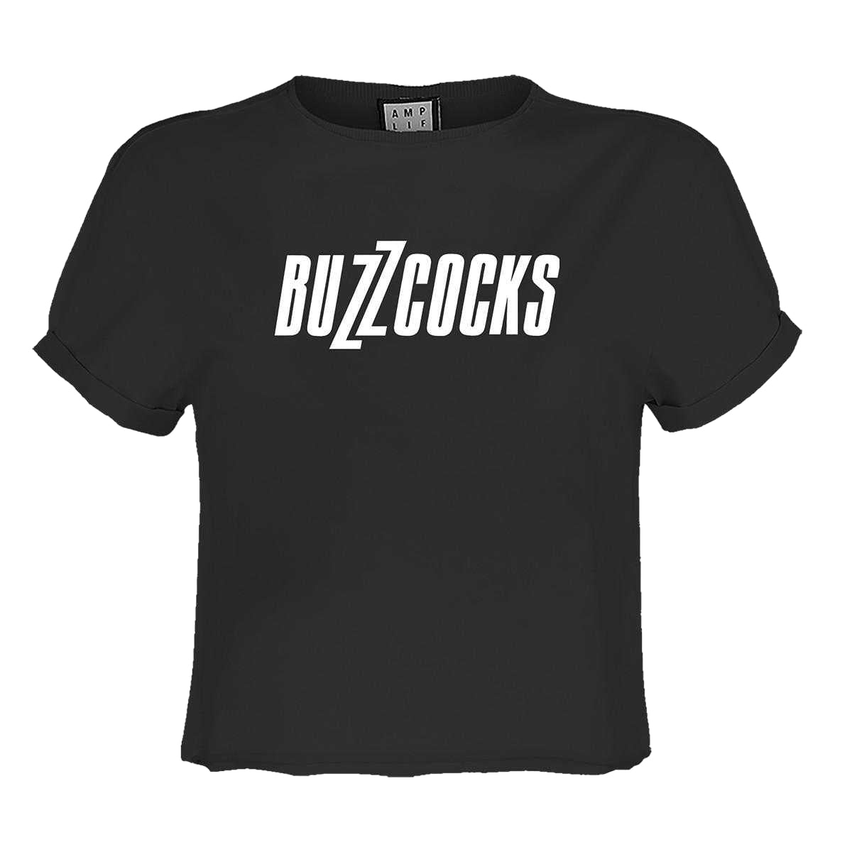 Charcoal - Front - Amplified Womens-Ladies Buzzcocks Logo Crop T-Shirt