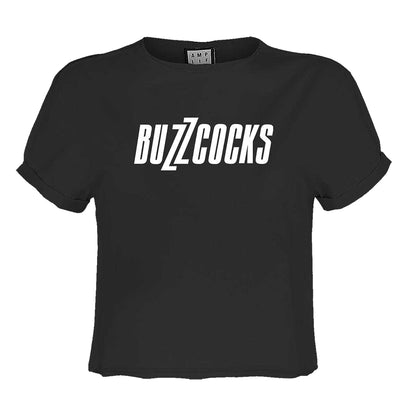 Charcoal - Front - Amplified Womens-Ladies Buzzcocks Logo Crop T-Shirt