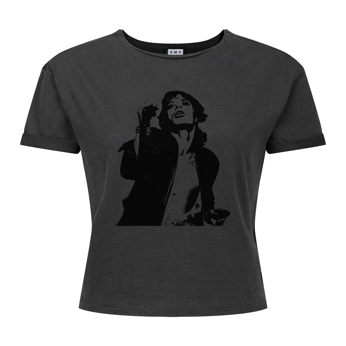 Charcoal - Front - Amplified Womens-Ladies Mick The Rolling Stones Crop Top