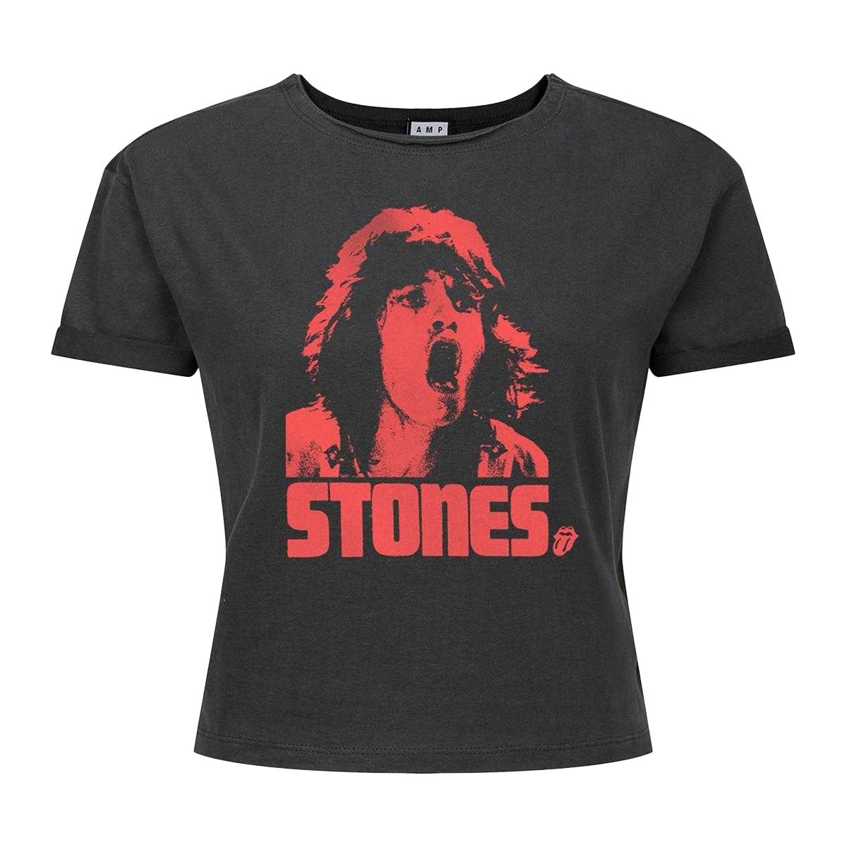 Charcoal - Front - Amplified Womens-Ladies Mick Photo Stones The Rolling Stones Crop Top