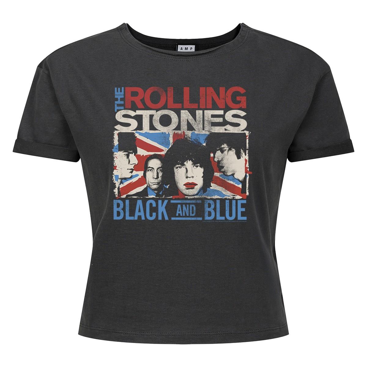 Charcoal - Front - Amplified Womens-Ladies Union Jack The Rolling Stones Crop Top